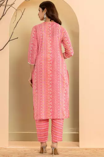 Ethnic Motifs Printed Regular Mirror Work Kurta with Trousers & With Dupatta