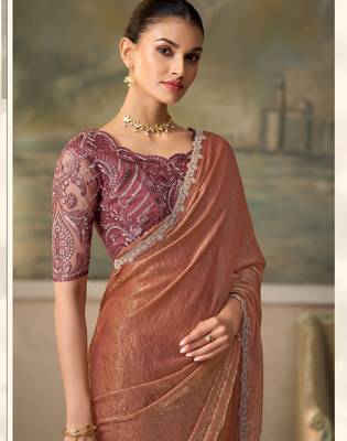 Gold luxurious party wear saree 2