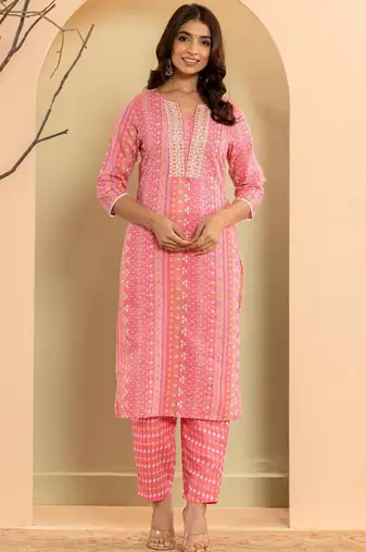 Ethnic Motifs Printed Regular Mirror Work Kurta with Trousers & With Dupatta