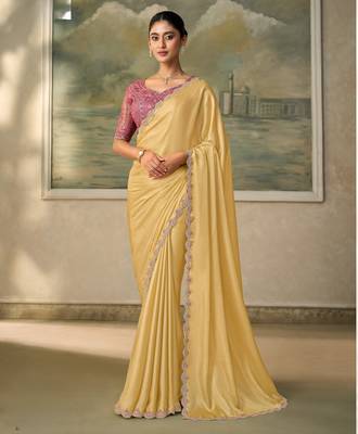 Yellow luxurious party wear saree 1