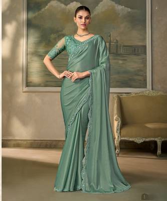 Green luxurious party wear saree 1