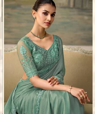 Green luxurious party wear saree 2