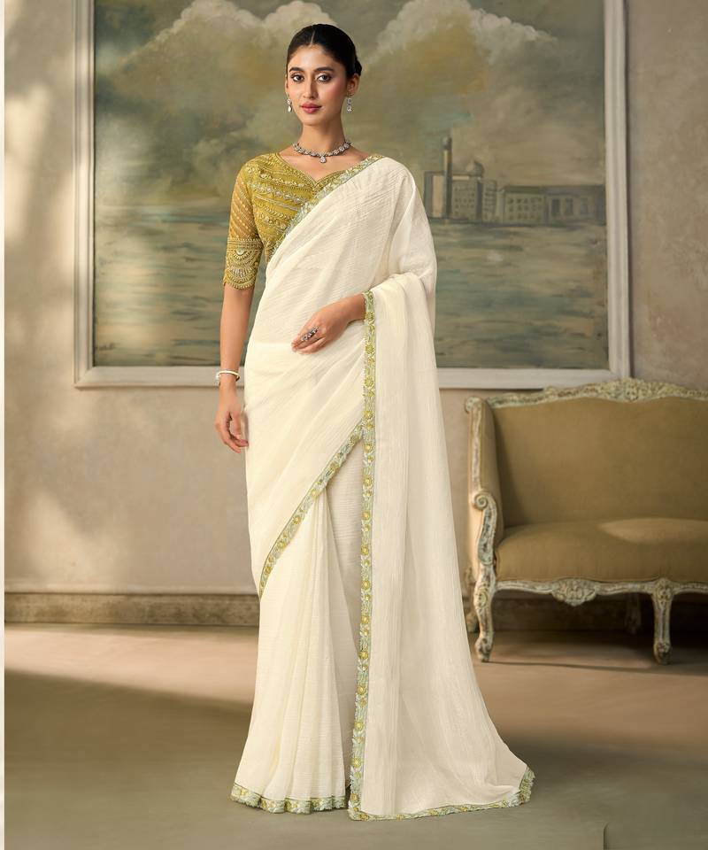 Silver luxurious party wear saree