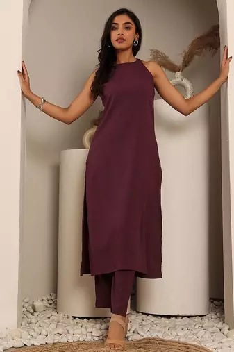 Women Regular Silk Crepe Kurta with Trousers