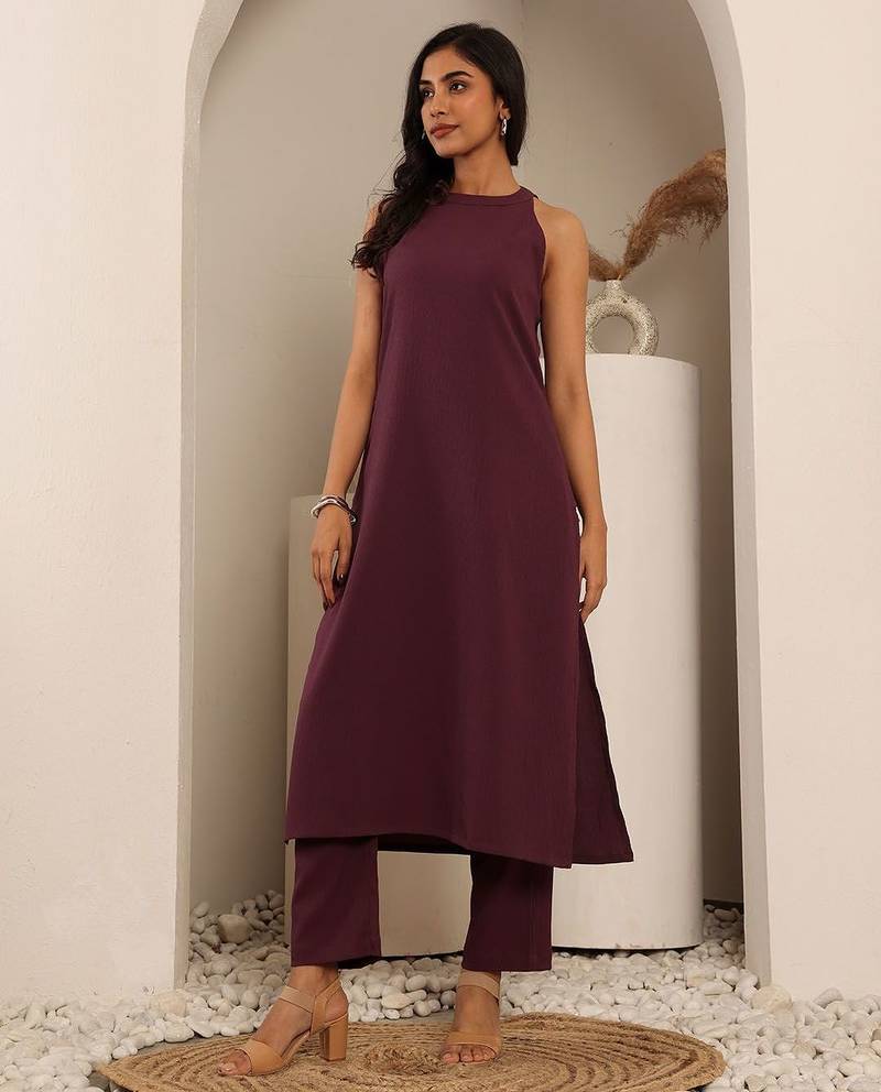 Women Regular Silk Crepe Kurta with Trousers