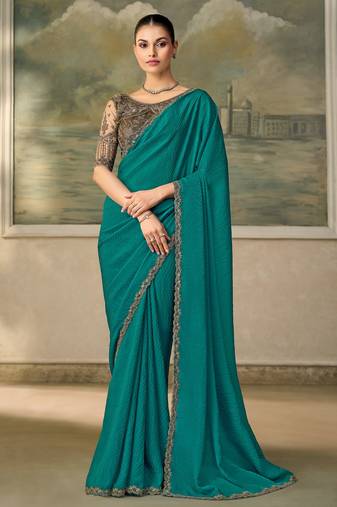 teal georgette party wear saree