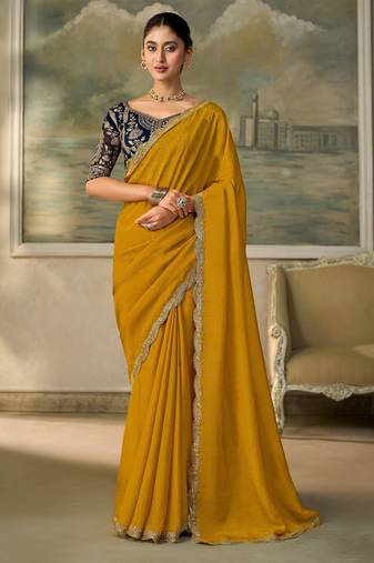 yellow georgette party wear saree