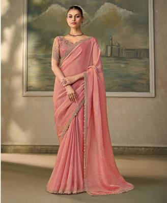 Peach luxurious party wear saree 1