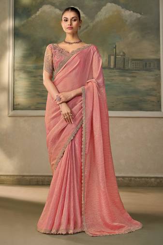 Peach luxurious party wear saree