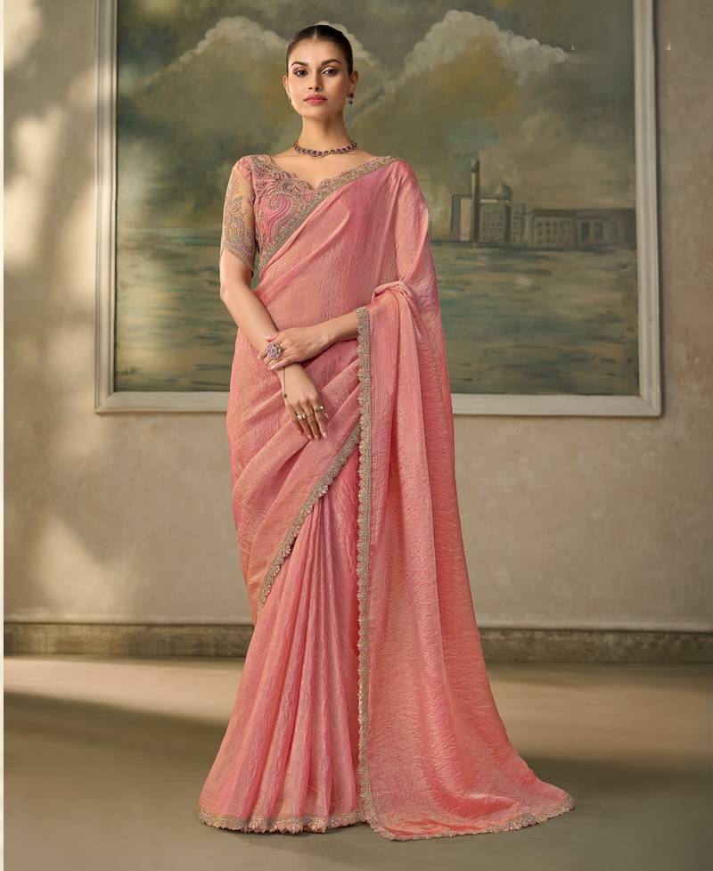 Peach luxurious party wear saree