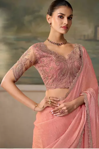 Peach luxurious party wear saree