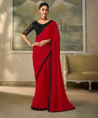 Red luxurious party wear saree 1