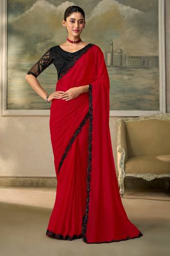 Red luxurious party wear saree