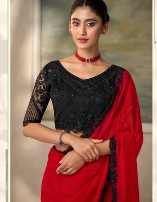 Red luxurious party wear saree 2