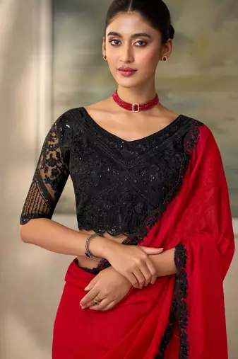 Red luxurious party wear saree