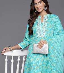 Floral Printed Mirror Work Pure Cotton Kurta with Trousers & Dupatta