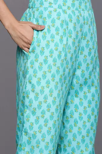 Floral Printed Mirror Work Pure Cotton Kurta with Trousers & Dupatta