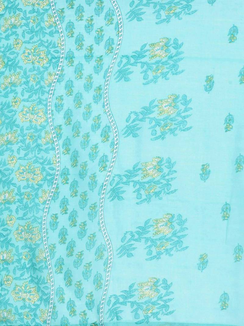 Floral Printed Mirror Work Pure Cotton Kurta with Trousers & Dupatta