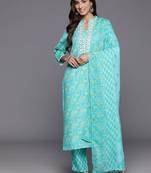 Floral Printed Mirror Work Pure Cotton Kurta with Trousers & Dupatta