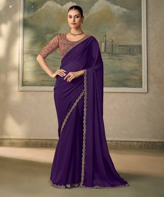 Purple luxurious party wear saree 1