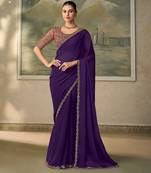 Purple luxurious party wear saree