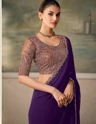 Purple luxurious party wear saree 2