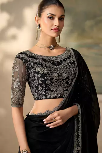 Black luxurious party wear saree
