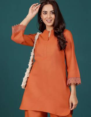 Mandarin Collar Pure Cotton Straight Kurti With Palazzo 2