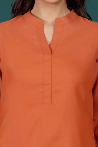 Mandarin Collar Pure Cotton Straight Kurti With Palazzo