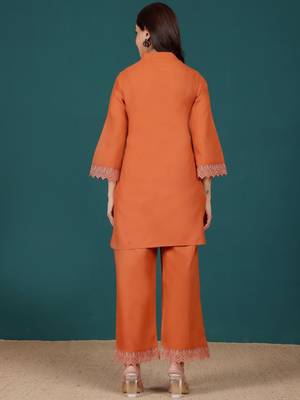 Mandarin Collar Pure Cotton Straight Kurti With Palazzo 7