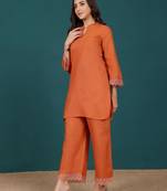 Mandarin Collar Pure Cotton Straight Kurti With Palazzo