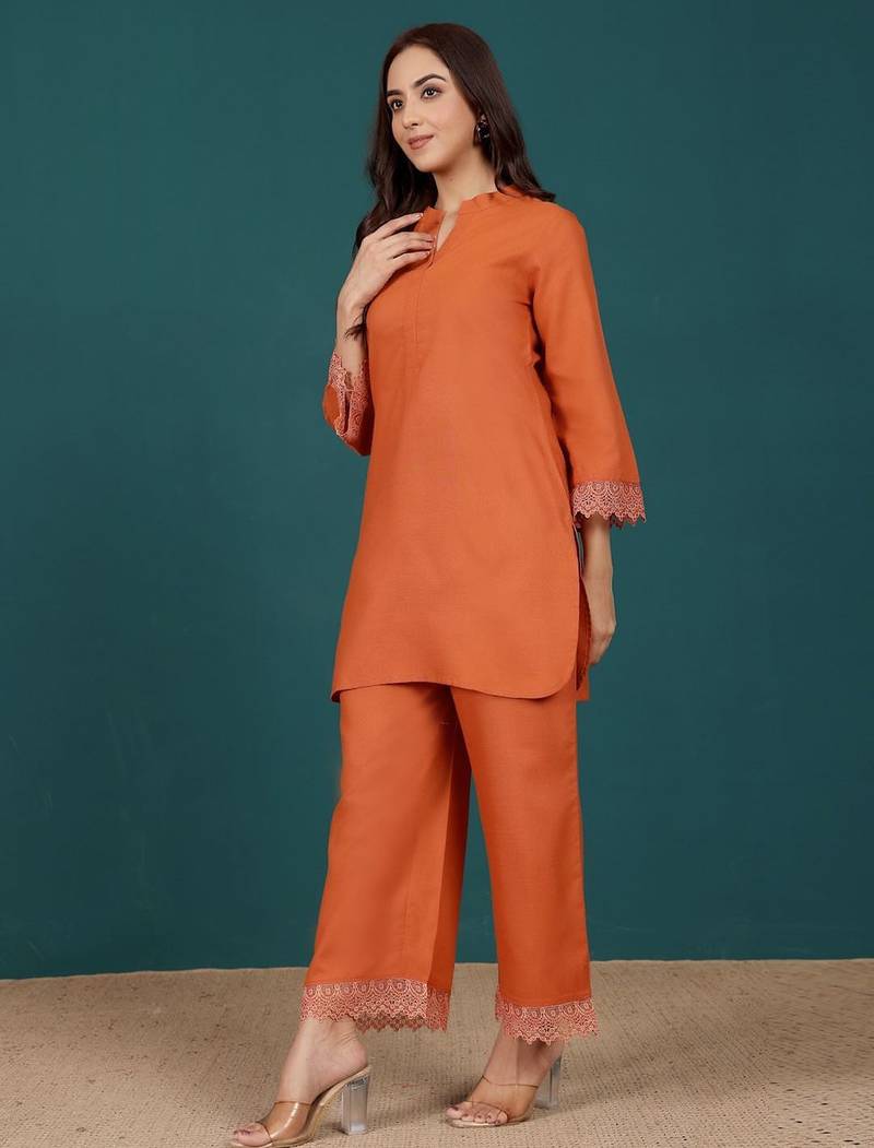 Mandarin Collar Pure Cotton Straight Kurti With Palazzo
