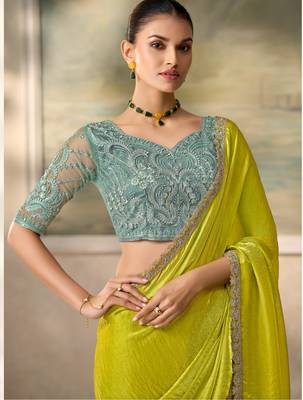 Green luxurious party wear saree 2
