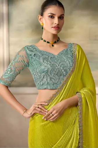 Green luxurious party wear saree