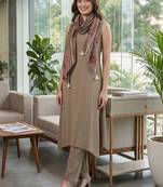 Women Regular Kurta with Trousers & With Dupatta