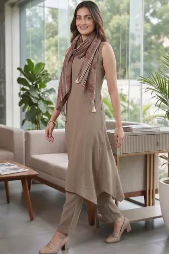 Women Regular Kurta with Trousers & With Dupatta