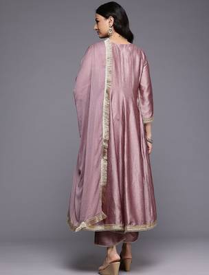 Ethnic Motifs Embroidered Zari Pleated Kurta With Trousers & Dupatta 7