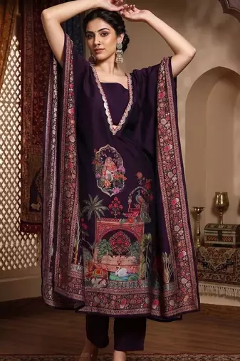 Women Ethnic Motifs Printed Regular Thread Work Kurta with Trousers