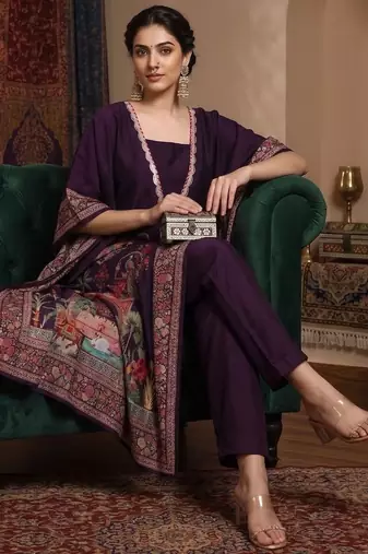 Women Ethnic Motifs Printed Regular Thread Work Kurta with Trousers