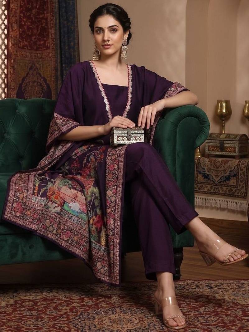 Women Ethnic Motifs Printed Regular Thread Work Kurta with Trousers