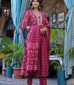 Ethnic Motifs Printed Mirror Work Pure Cotton Kurta with Trousers & Dupatta