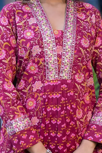 Ethnic Motifs Printed Mirror Work Pure Cotton Kurta with Trousers & Dupatta