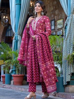 Ethnic Motifs Printed Mirror Work Pure Cotton Kurta with Trousers & Dupatta 3