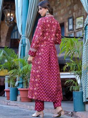 Ethnic Motifs Printed Mirror Work Pure Cotton Kurta with Trousers & Dupatta 4