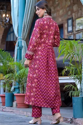 Ethnic Motifs Printed Mirror Work Pure Cotton Kurta with Trousers & Dupatta