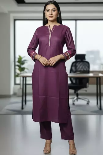 Women Embroidered Regular Thread Work Kurta with Trousers