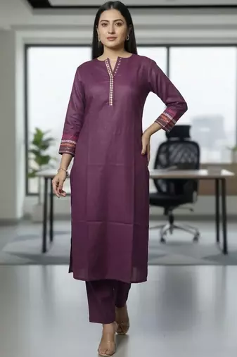 Women Embroidered Regular Thread Work Kurta with Trousers