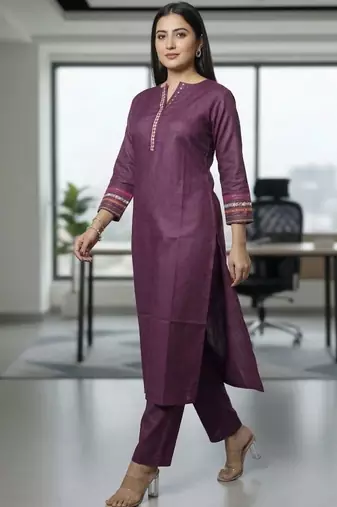 Women Embroidered Regular Thread Work Kurta with Trousers