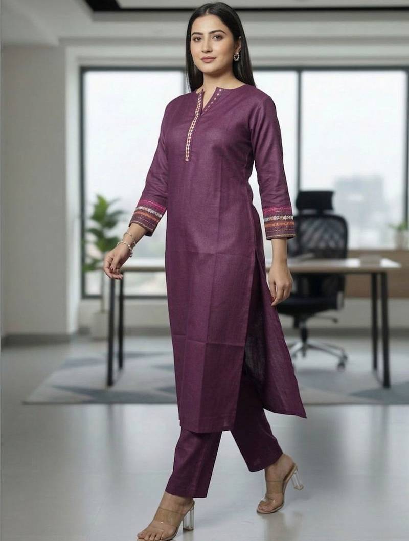 Women Embroidered Regular Thread Work Kurta with Trousers