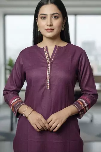 Women Embroidered Regular Thread Work Kurta with Trousers